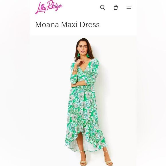 LILLY PULITZER ladies Moana Maxi Dress small green pink Spearmint Blossom hi low - Picture 12 of 12